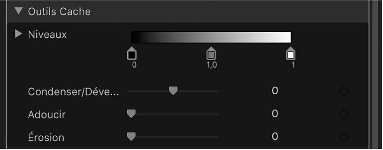 Commandes des outils Cache du filtre Incrustateur