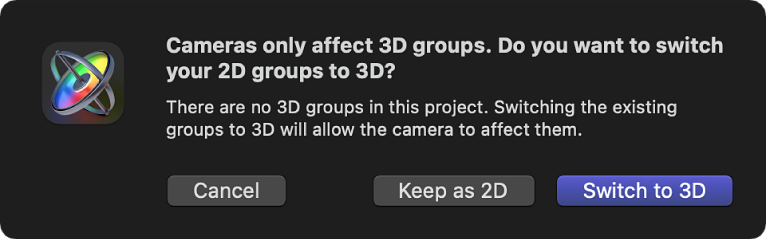 「3Dに切り替え」ダイアログ