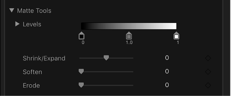 The Matte Tools controls in the Video inspector