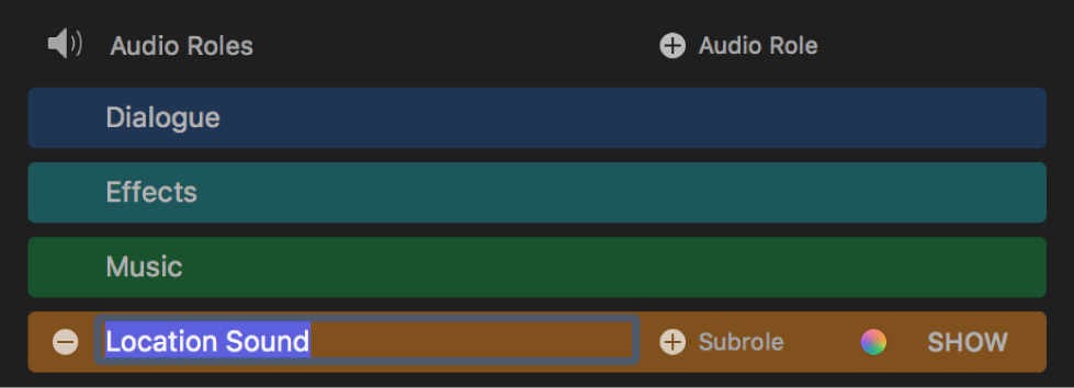 Role editor with a selected role name