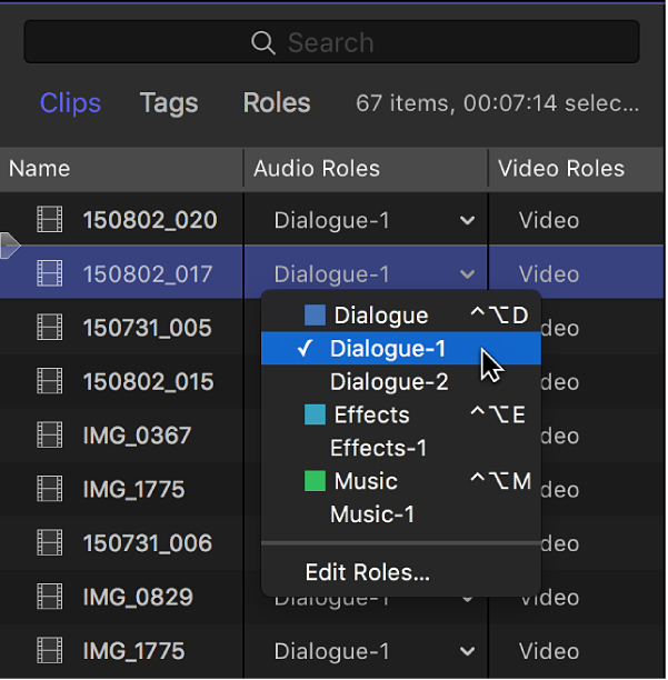 La columna Funciones del explorador en la visualización como lista con un menú que muestra las subfunciones disponibles