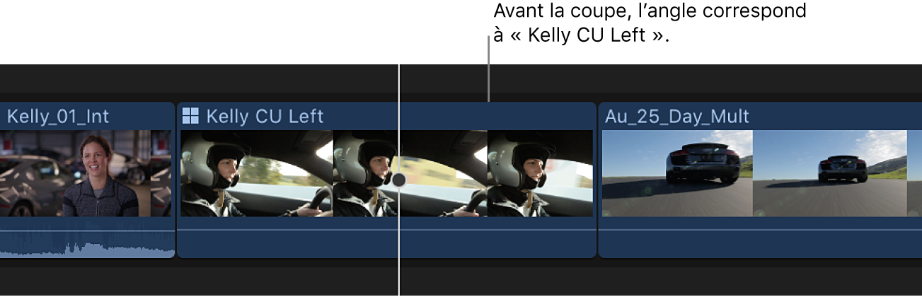 Un plan multicam dans la timeline avant un changement d’angle