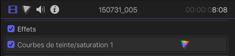 Effet Courbes de teinte/saturation dans la section Effets de l’inspecteur vidéo