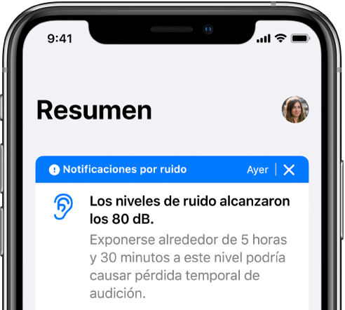 La pantalla Resumen mostrando una foto de perfil en la parte superior derecha.
