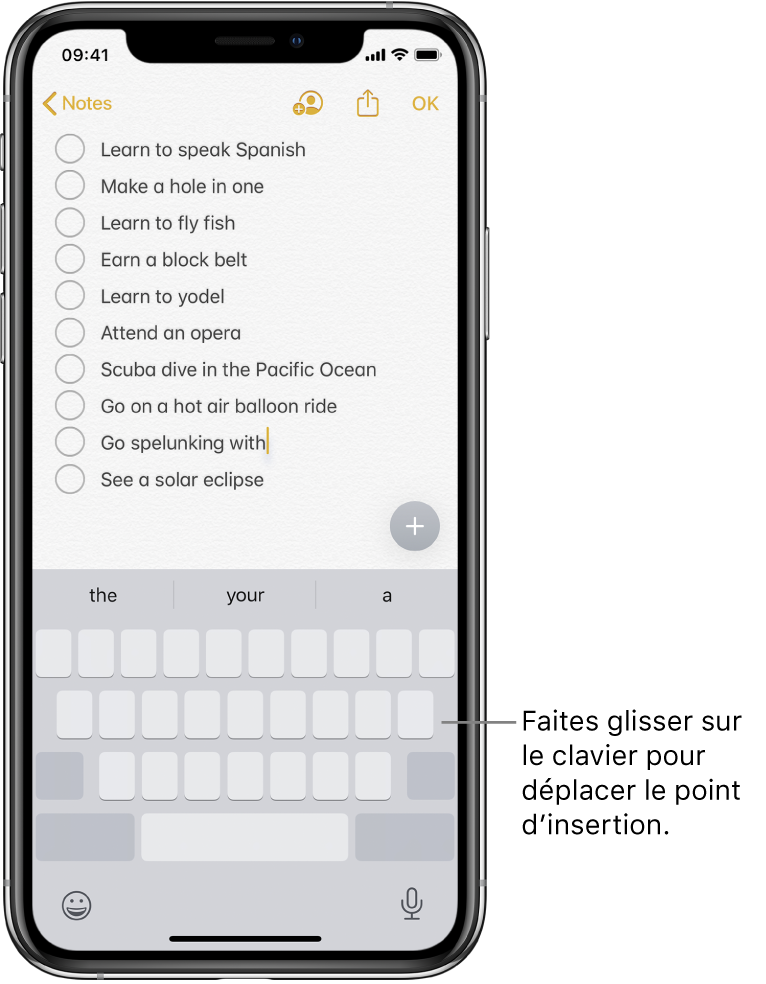 Une note en cours de modification après que le clavier a été converti en trackpad. Le clavier est grisé pour montrer qu’il fonctionne désormais comme un trackpad.