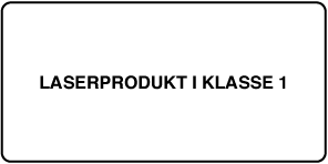 En etikett der det står «Produkt med Klasse 1-laser».