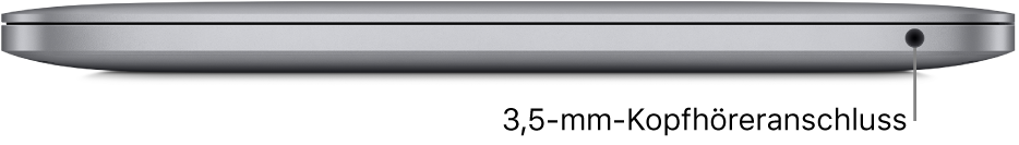 Rechte Seite des MacBook Pro mit Apple M1-Chip und mit Beschriftung des 3,5-mm-Kopfhöreranschlusses.