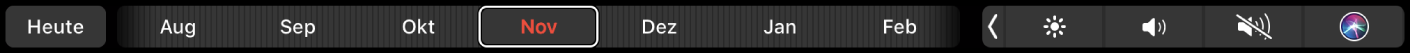Die Kalender-Touch Bar mit der Taste „Heute“ und einem Schieberegler zum Auswählen eines Monats