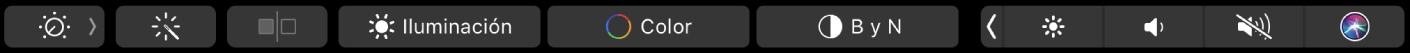 Touch Bar con los botones de edición de fotos, tales como recortar, agregar filtros, ajustar y retocar, así como el botón para navegar a más opciones.