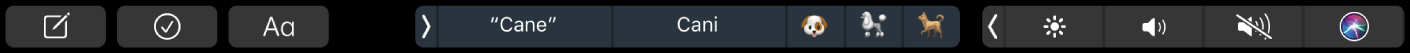 Touch Bar con i pulsanti per la composizione del testo e scrittura facilitata.