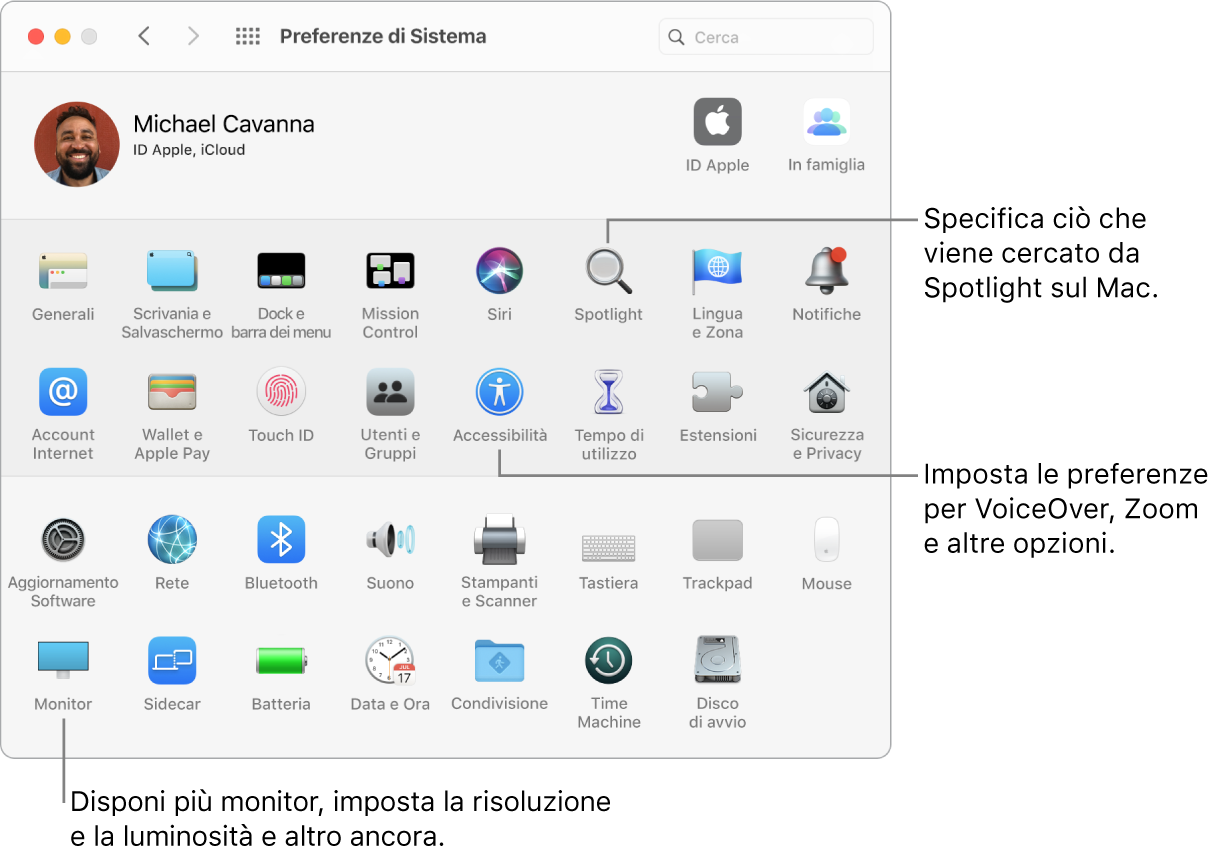 La finestra di Preferenze di Sistema.