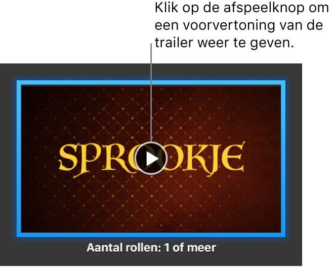 Het iMovie-trailerscherm met daarin de afspeelknop.