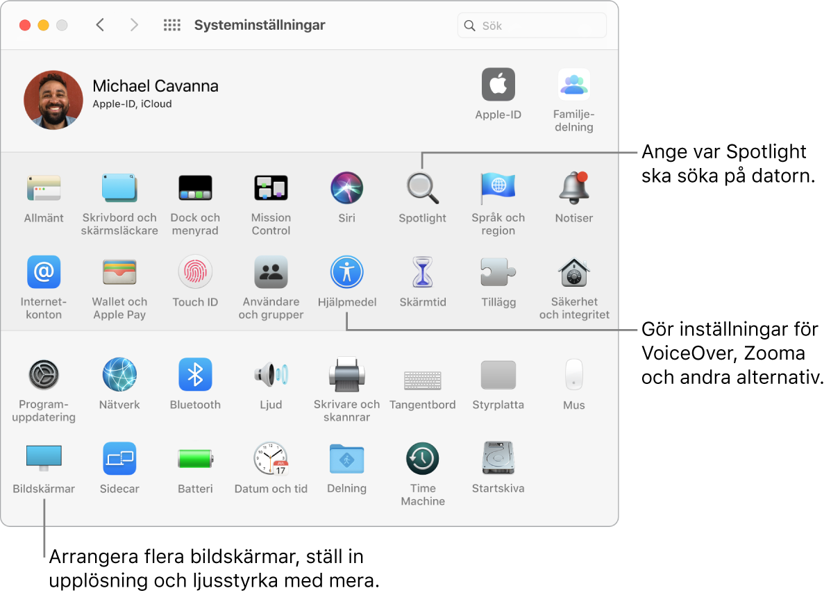 Fönstret för Systeminställningar.