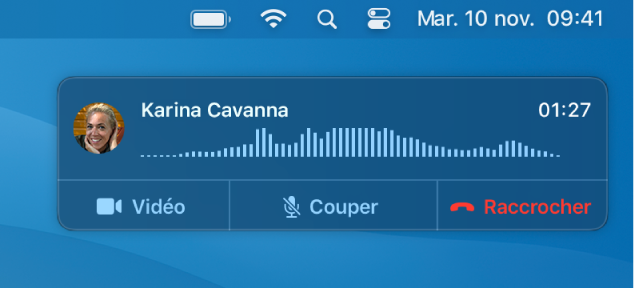 Une partie de l’écran d’un Mac affichant la fenêtre de notification d’appel.