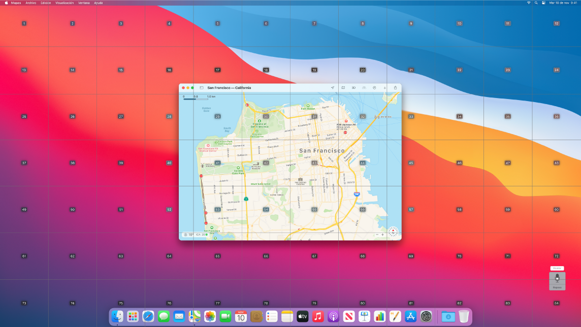 Mapas abierto en el escritorio con una cuadrícula sobrepuesta.