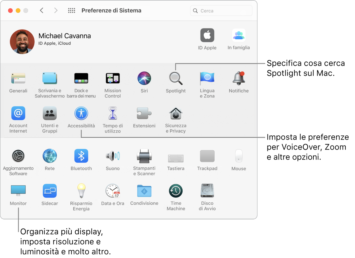 La finestra di Preferenze di Sistema.