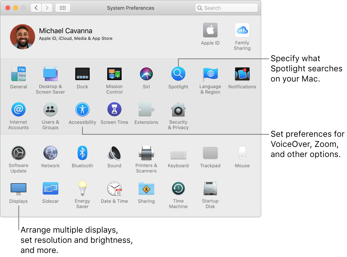 The system preferences window.