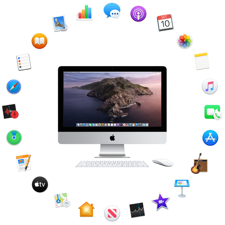 iMac circondato dalle icone delle app integrate, descritte nelle sezioni successive.