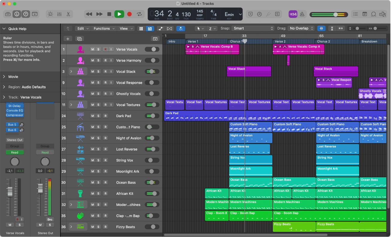 Figure. Logic Pro main window.