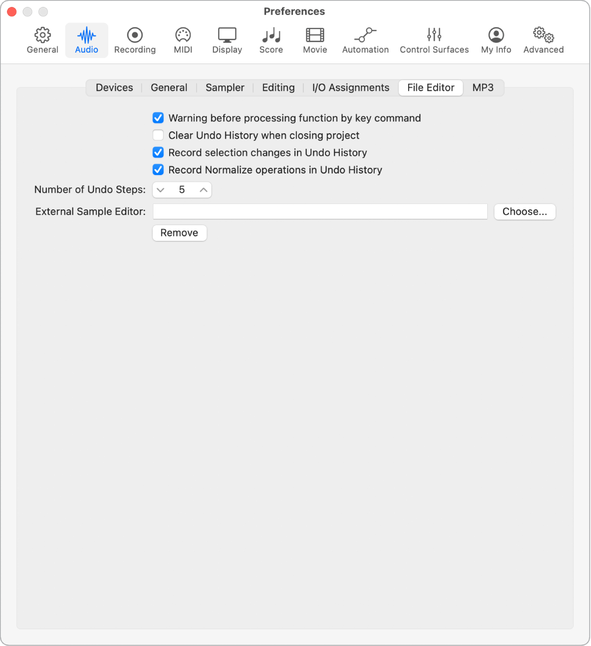 Figure. Sample Editor preferences.