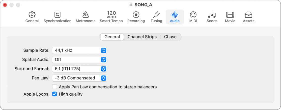 Figure. Audio settings.