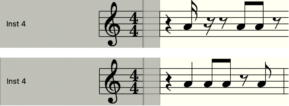 Figure. Interpretation disabled and enabled in the Score Editor.