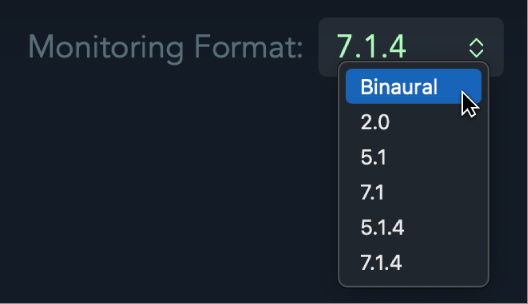 Figure. Monitoring Format pop-up menu.