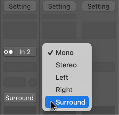 Figure. Input format pop-up menu on channel strip.