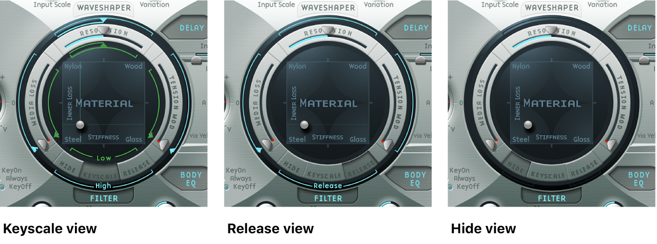 Figure. Keyscale, Release, and Hide view buttons.