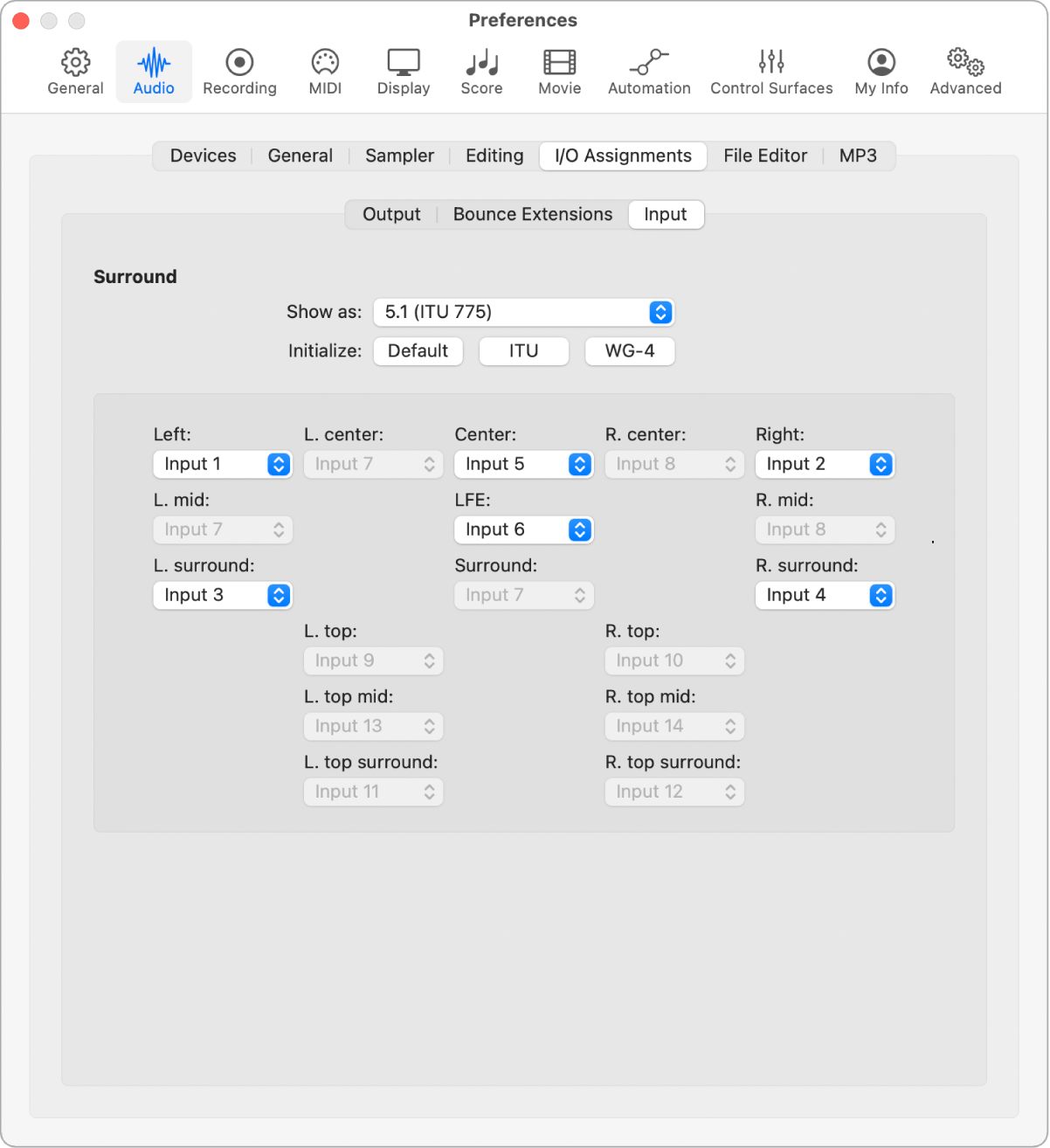 Figure. Input preferences.