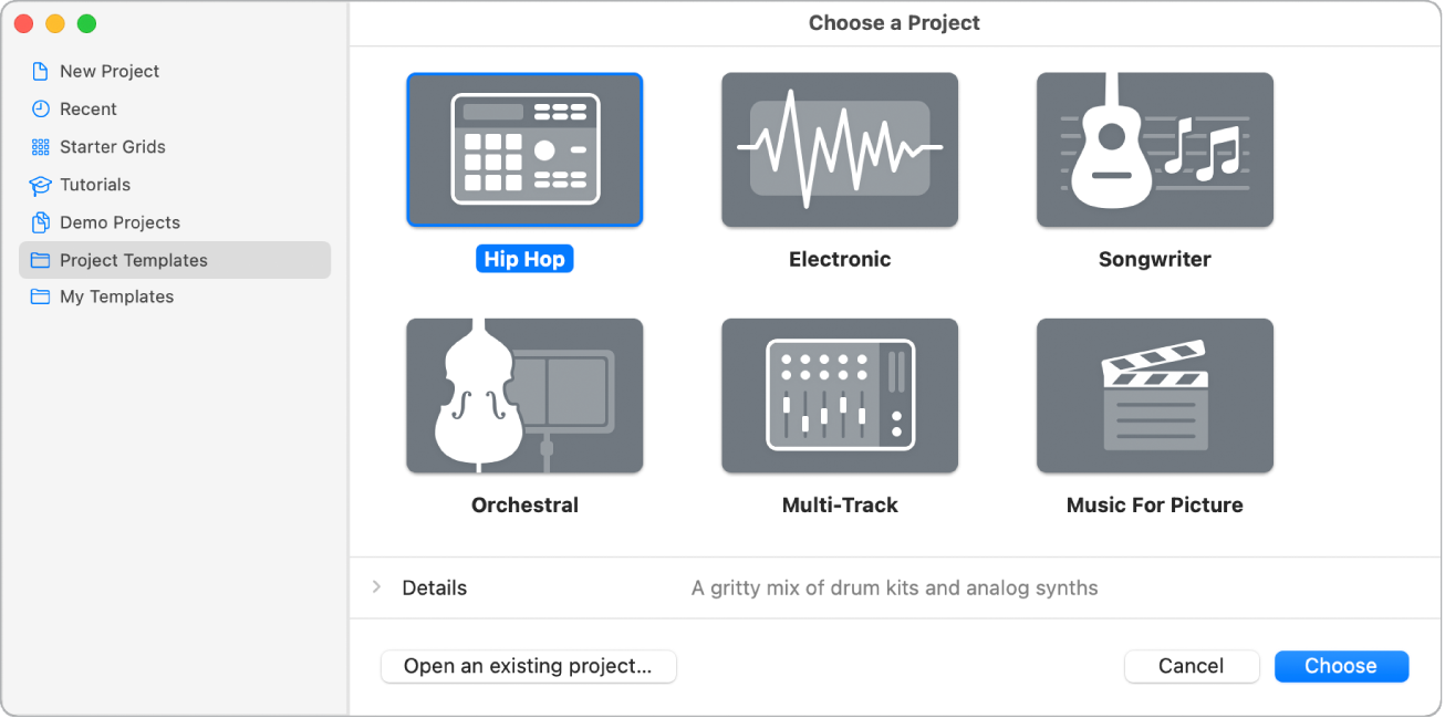 Figure. The Project Chooser, with an Empty Project template selected.