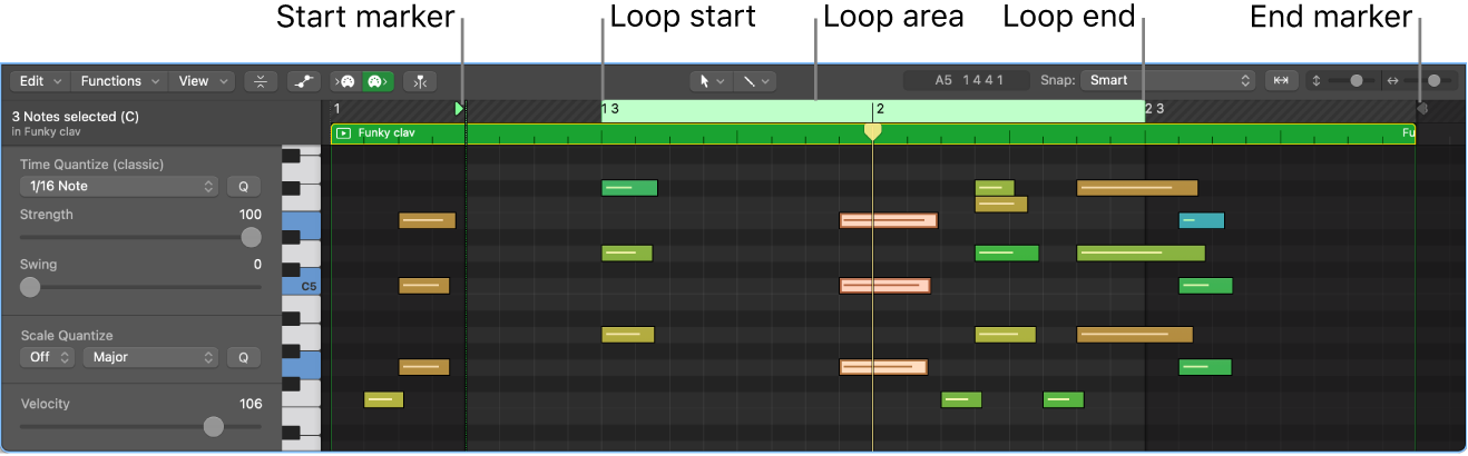 Figure. A MIDI cell open in the Cell Editor.