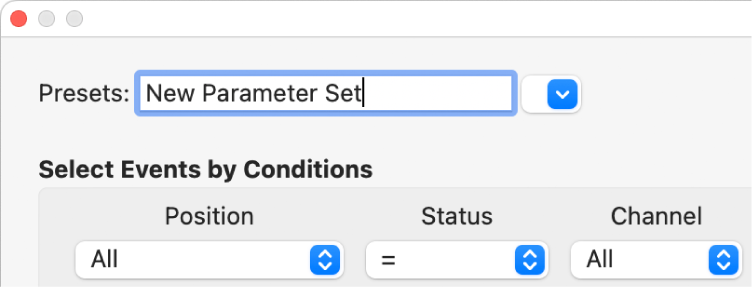 Figure. Entering a transform set name in the Presets menu.