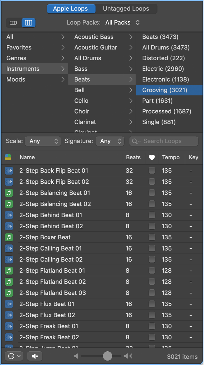 Figure. Loop Browser in Column view.