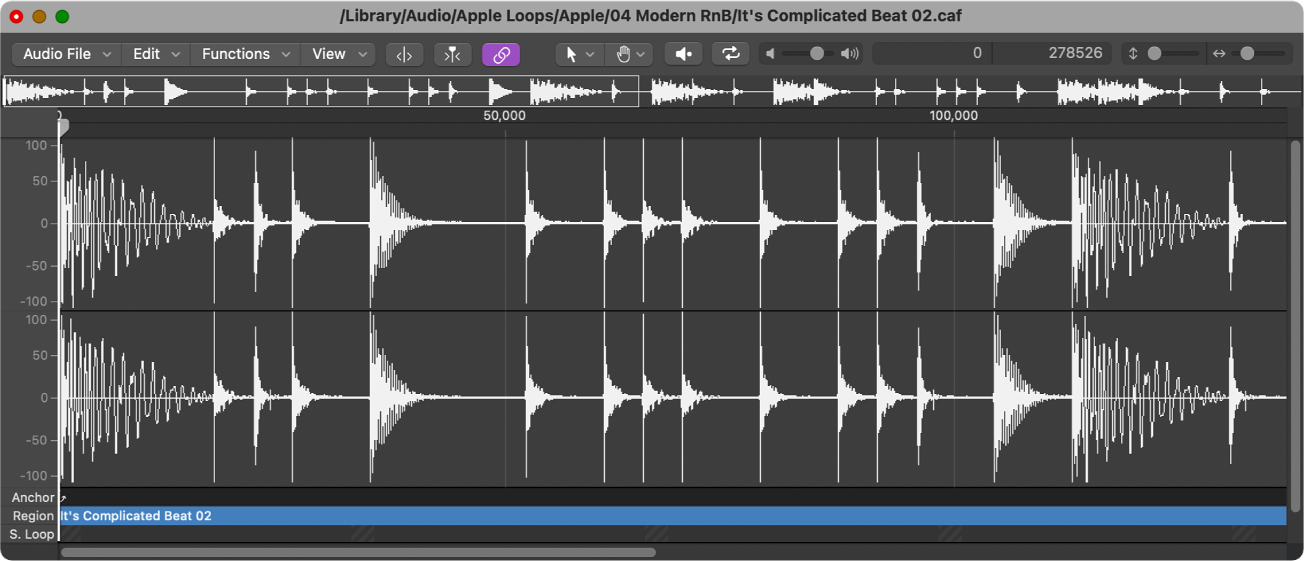 Ilustración. Editor de archivos de audio de Logic Pro.