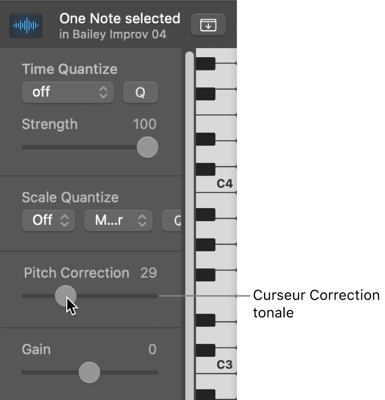 Figure. Curseur « Correction de tonalité ».