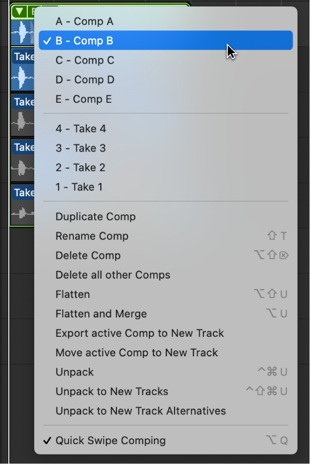 Figure. Indication d’une composite dans le menu local.