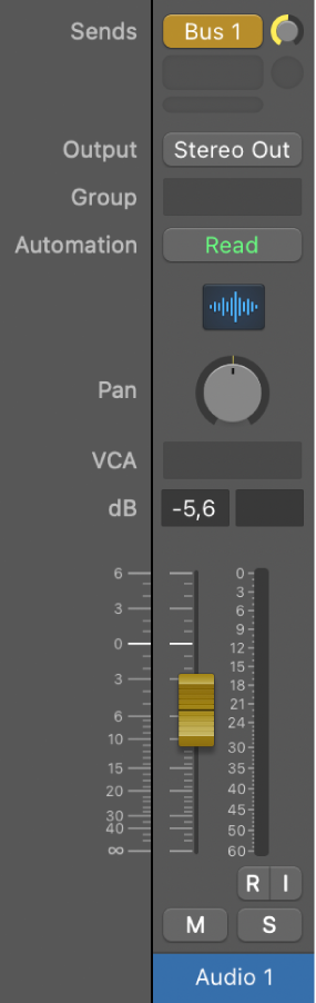 Figure. Tranche de console en mode Envois sur les curseurs.