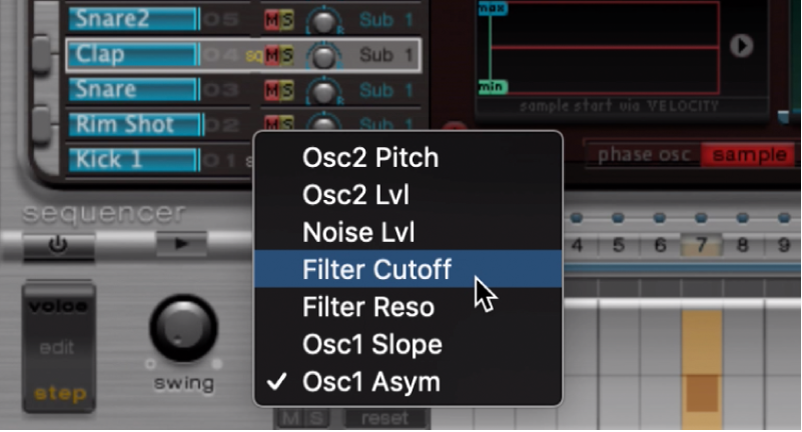 図。「parameter offset」ポップアップメニュー。