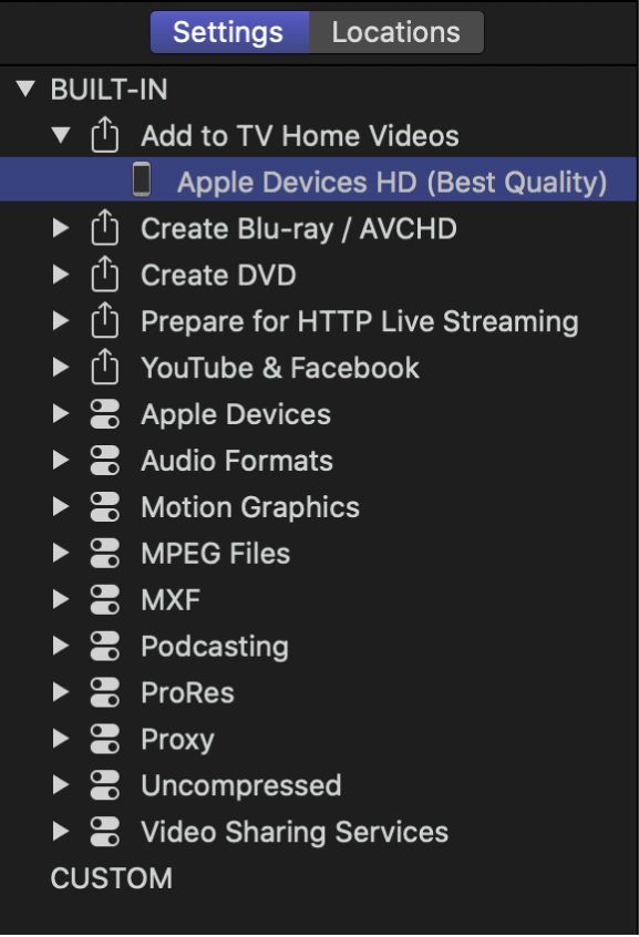 Settings pane with setting selected