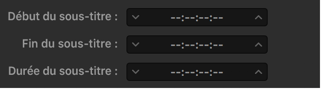 Champs de synchronisation des sous-titres montrant des tirets plutôt que le timecode