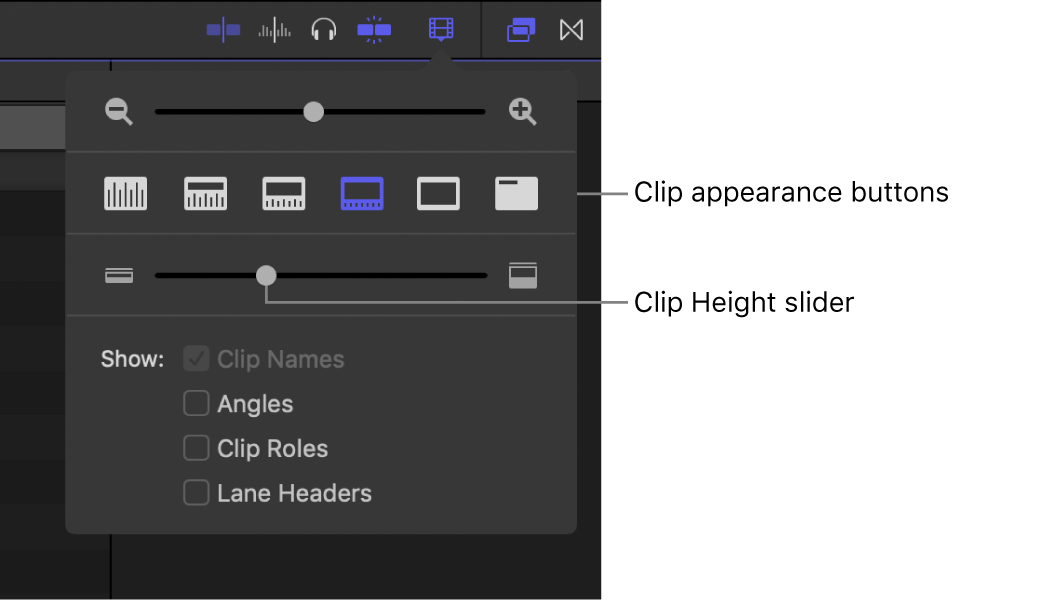 Los controles de apariencia del clip