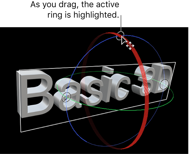 Visualiseur affichant un titre 3D avec un cercle de rotation à l’écran