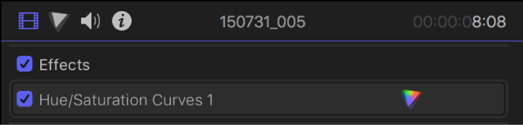 Effet Courbes de teinte/saturation dans la section Effets de l’inspecteur vidéo