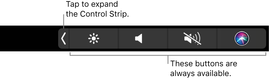 Boutons Control Strip par défaut à droite sur la Touch Bar