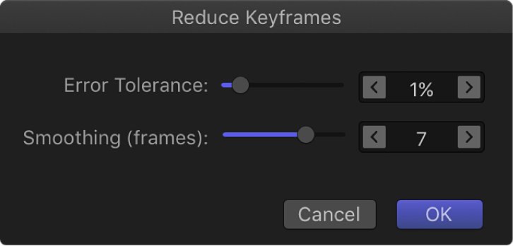 Dialogfenster „Keyframes reduzieren“