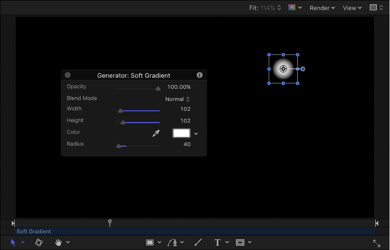 Canvas und Schwebepalette mit einem verkleinerten Generator „Weicher Verlauf“