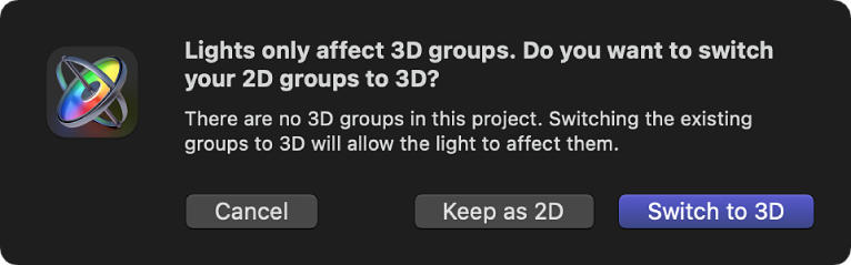 Switch to 3D dialog