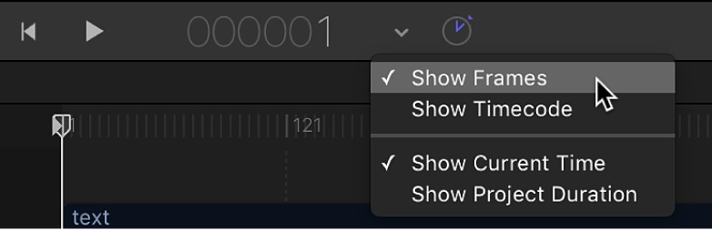 Choosing Show Frames from the timing display pop-up menu