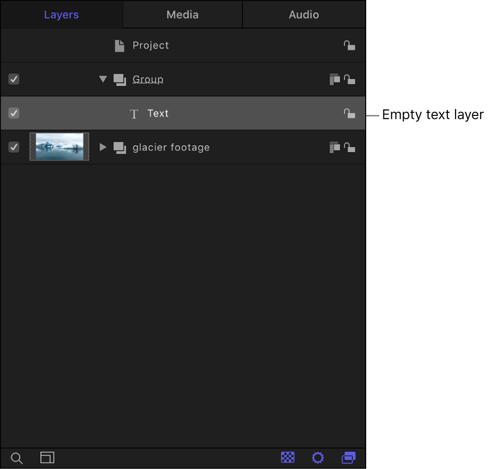 Layers list showing newly created empty text layer